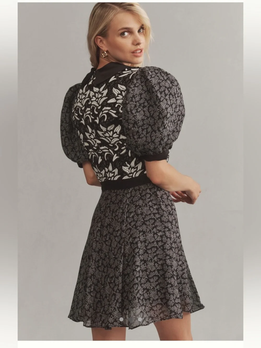 Anthropologie Black Mini Dress with Puff Sleeves - Picture 2 of 3